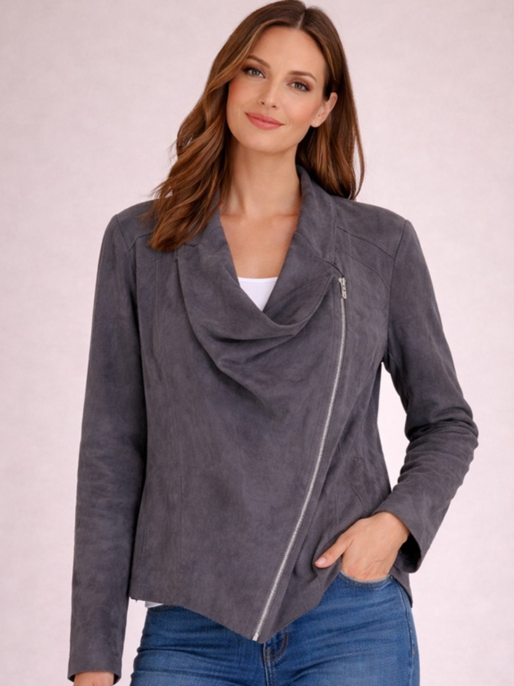 BLANKNYC NWOT MOTO CHARCOAL Suede Zip Jacket Lightweight Long Sleeve Women’s XL